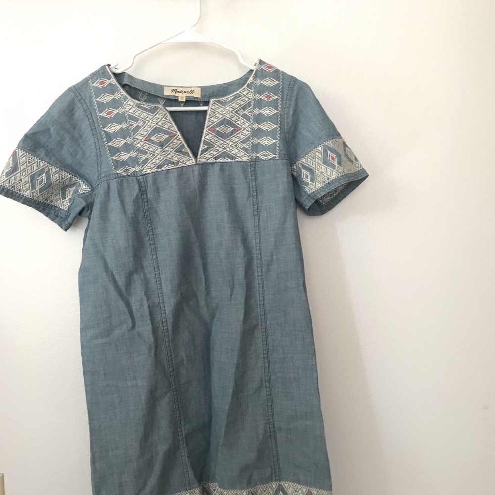 Madewell Chambray Embroidered Shift Dress